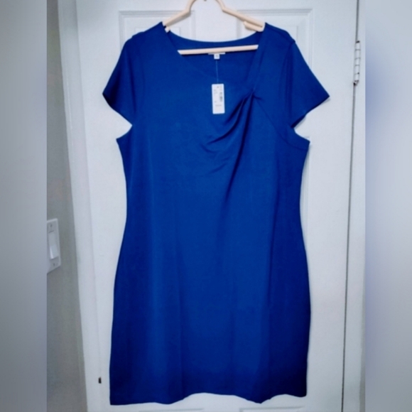 NWT Blue Short Shift Dress with Asymmetrical Neckline - Picture 3 of 4